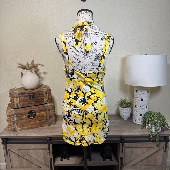 Vintage Y2k Cache Floral Yellow Halter Top Size L Rhinestones Bright Summer - Picture 7 of 10